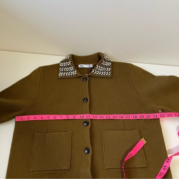 Zara ZW Collection 100% Wool Jewel Collar Cardigan Size XL - Picture 14 of 16